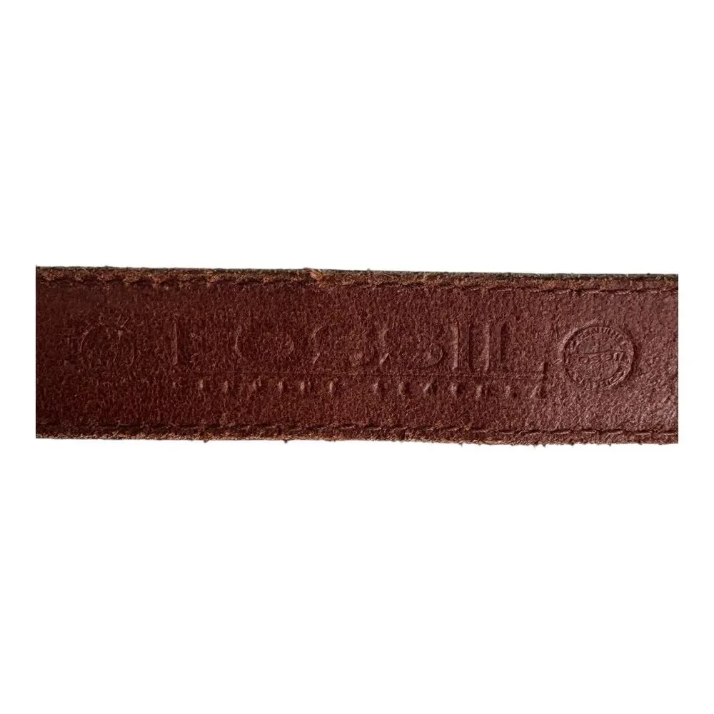 Fossil Leather‎ Belt Mens Large Brown Red Green Patchwork Stitch Vintage Style